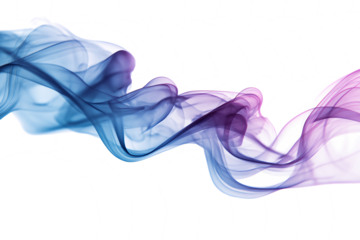 Wave of blue and purple smoke on white or transparent background. design element. gradient. colored smoke. smooth.