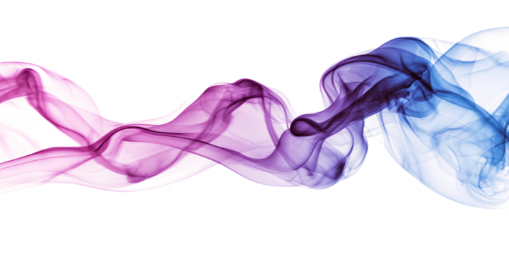 Wave of blue and purple smoke on white or transparent background. design element. gradient. colored smoke. smooth.