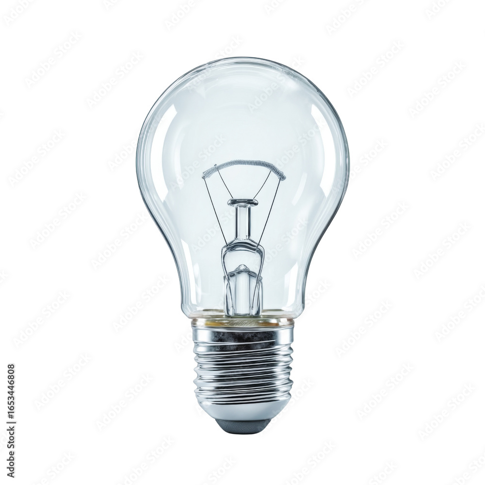 Poster clear light bulb with visible filament, showcasing its design and structure, symbolizes innovation a