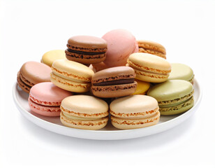 Obraz premium Colorful Macarons on a White Plate, a Sweet and Delicate French Confection