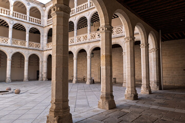 Valladolid, Spain 2 August 2025 &ndash; Interior view of the University of Valladolid, Santa Cruz building, featuring its spectacular Renaissance courtyard.