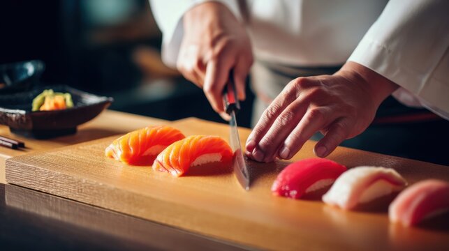Sushi Chef Precision: Slicing Fresh Nigiri