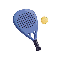 Isolated paddle tennis objects. padel racket. blue professional paddle tennis racket with yellow ball, white background