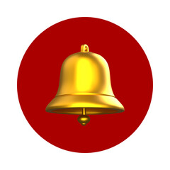 Golden bell icon on red circle isolated on transparent background