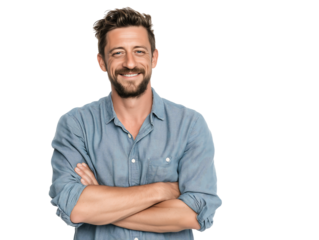 Smiling Confident Man with Arms Crossed, Portrait Studio Shot, Isolated Background