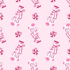 Charming  Christmas Pink Milk Bottle and Candy Swirl Delight Extravaganza Pattern