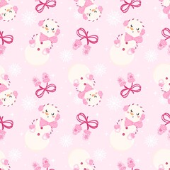 Adorable Pink Winter Snowman and Bow Delight Celebration Extravaganza Pattern