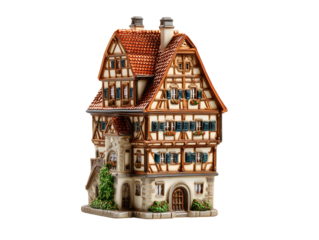 Charming Miniature Half-Timbered House Model, German Architecture, Ceramic Figurine, Detailed Craft