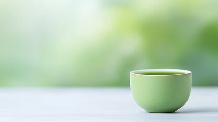 A single green ceramic cup filled with a vibrant green liquid