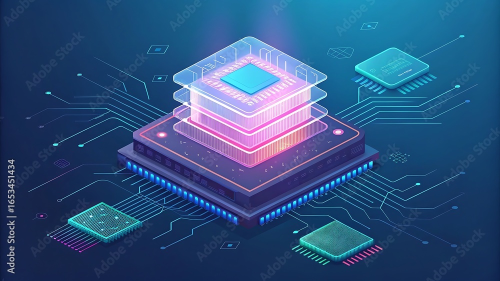Aufkleber abstract processor stack with glowing circuits circuit board