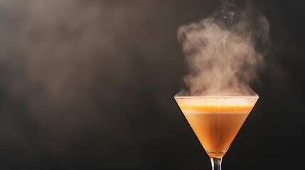 Steaming cocktail in a martini glass against a dark background