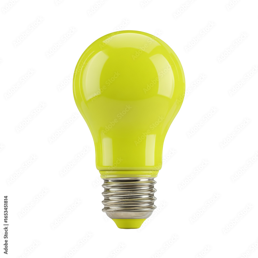 Poster bright yellow light bulb with shiny surface and standard base, ideal for adding pop of color to any 