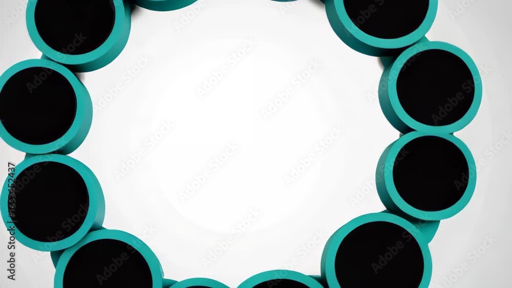Poster Circular Design and Contrast: An elegant visual study in graphic design, a meticulously arranged circular composition of repeating shapes in striking colors.