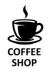 Vector illustration of a coffee shop logo featuring a steaming cup