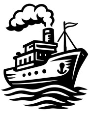Obraz premium Vintage vector illustration of a steamship sailing on waves