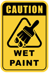 Caution sign indicating wet paint in a clearly marked area