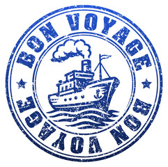 Steamship Bon Voyage stamp design with grunge texture