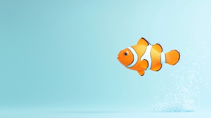 Vibrant orange clownfish swims in a serene blue ocean background