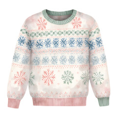 Cozy winter sweater with snowflake pattern Watercolor illustration