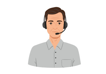 Man with Headset: Customer Service Representative Illustration.