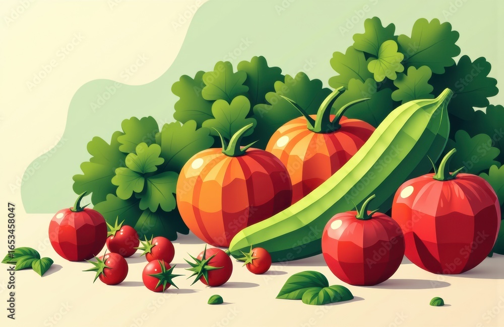 Poster fresh vegetables and herbs arranged on a light background with copyspace for design or culinary proj