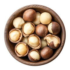 Roasted Macadamia Nuts in Wooden Bowl, Top View, Food Photography,autumn,nature
