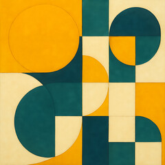 Yellow and teal geometric abstract composition with circles and squares / Composição geométrica abstrata em amarelo e verde-azulado com círculos e quadrados