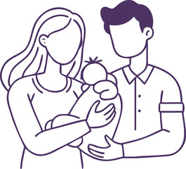 Modern Line Art Illustration of Mother and Father