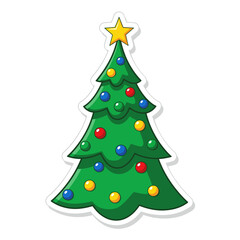 Festive christmas tree isolated on white background, adorned with colorful ornaments and a shining star, perfect for holiday cards, decorations, and seasonal designs
