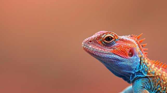 Vibrant agama lizard with bright blue and orange scales