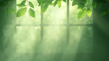 Sunlight filtering through green leaves and a window creating dappled light patterns