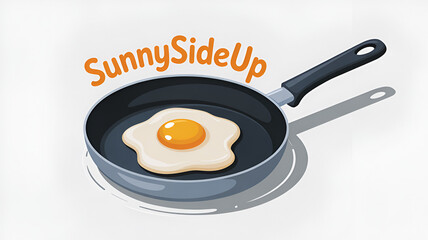 Sunny side up egg in a pan illustration isolated on white background