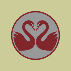 elegant twin swans facing each other inside circular emblem, romantic bird heart shape logo, minimalist vector design