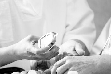 Medical device in hospital. Checking blood sugar levels