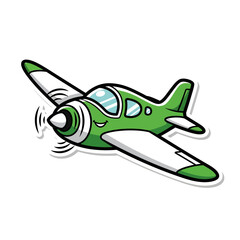 A whimsical green airplane sticker, isolated on white background, featuring a classic propeller design, perfect for adding a touch of adventure to any creative project