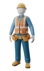 Professional construction worker ready for projects, equipped with safety gear and tool belt