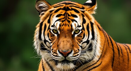 Fototapeta premium Majestic Tiger Portrait: Intense Gaze, Striking Stripes, Powerful Presence, Wildlife Photography.
