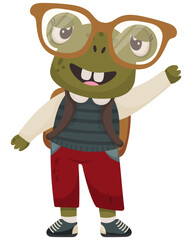 Frog Character in Flat Vector Style - Cute Animal Student Illustration. Smiling animal mascot with school accessories