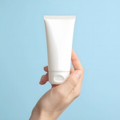 Cosmetic Tube Mockup in Hand on Soft Background