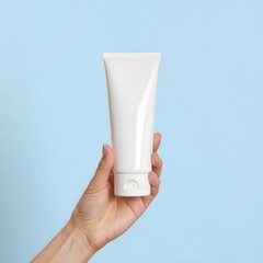 Cosmetic Tube Mockup in Hand on Soft Background