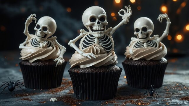 Spooky Skeleton Cupcakes, Halloween Treats, Dark & Delicious