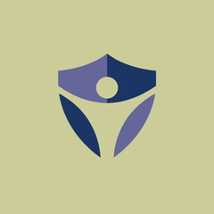 abstract shield logo with human figure and leaf shapes, wellness protection emblem, eco symbol, minimalist vector design