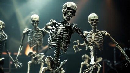 Fototapeta premium Spooky Skeletons Dancing in the Dark: A Macabre Halloween Scene