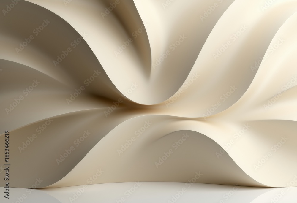 Poster flowing abstract shapes with smooth curves and a neutral color palette creating a modern artistic co