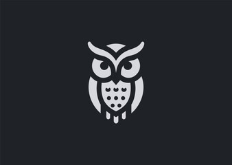 A mysterious minimalist owl silhouette logo in clean line art, symbolizing wisdom, night, and keen vision.