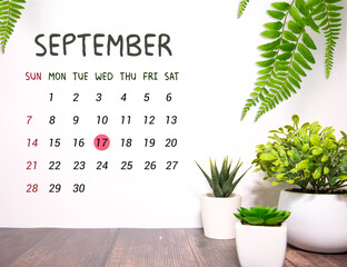 17 September calendar date concept. business content