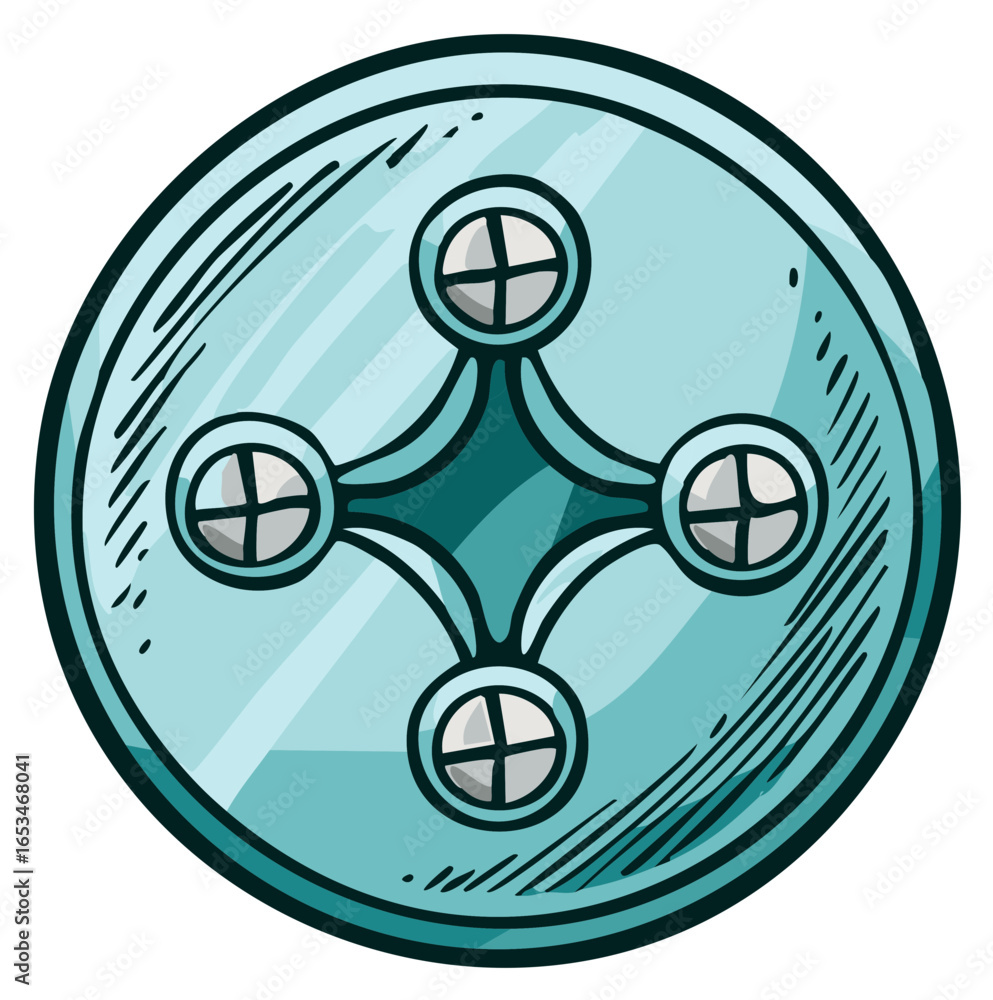Poster blue abstract circular emblem with four connecting circles and cross design