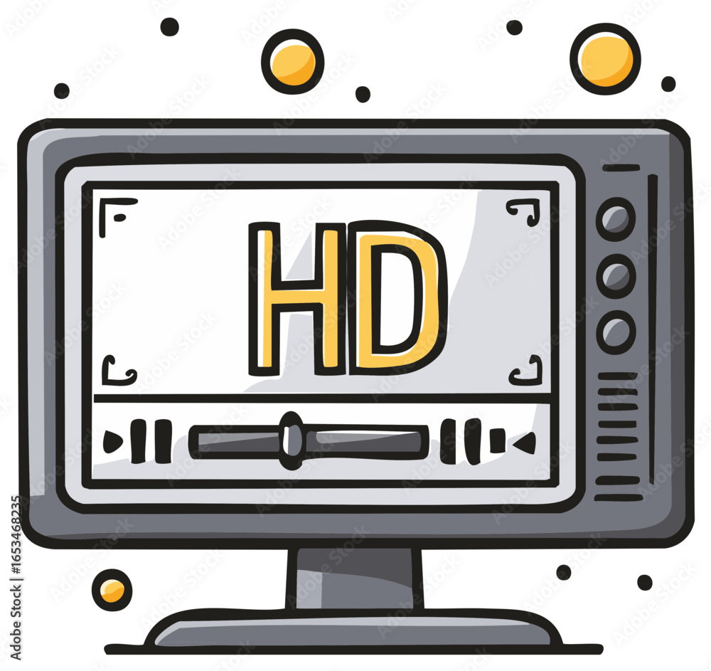 Poster modern television with streaming player interface displaying high definition