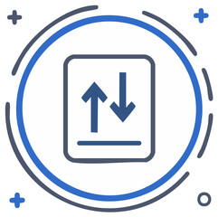 Two-way arrow icon for data transfer, upload, and download in a decorative circular frame
