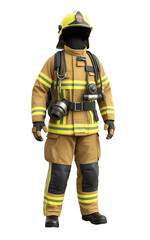Brave firefighter in full protective gear ready for action, embodying courage and readiness